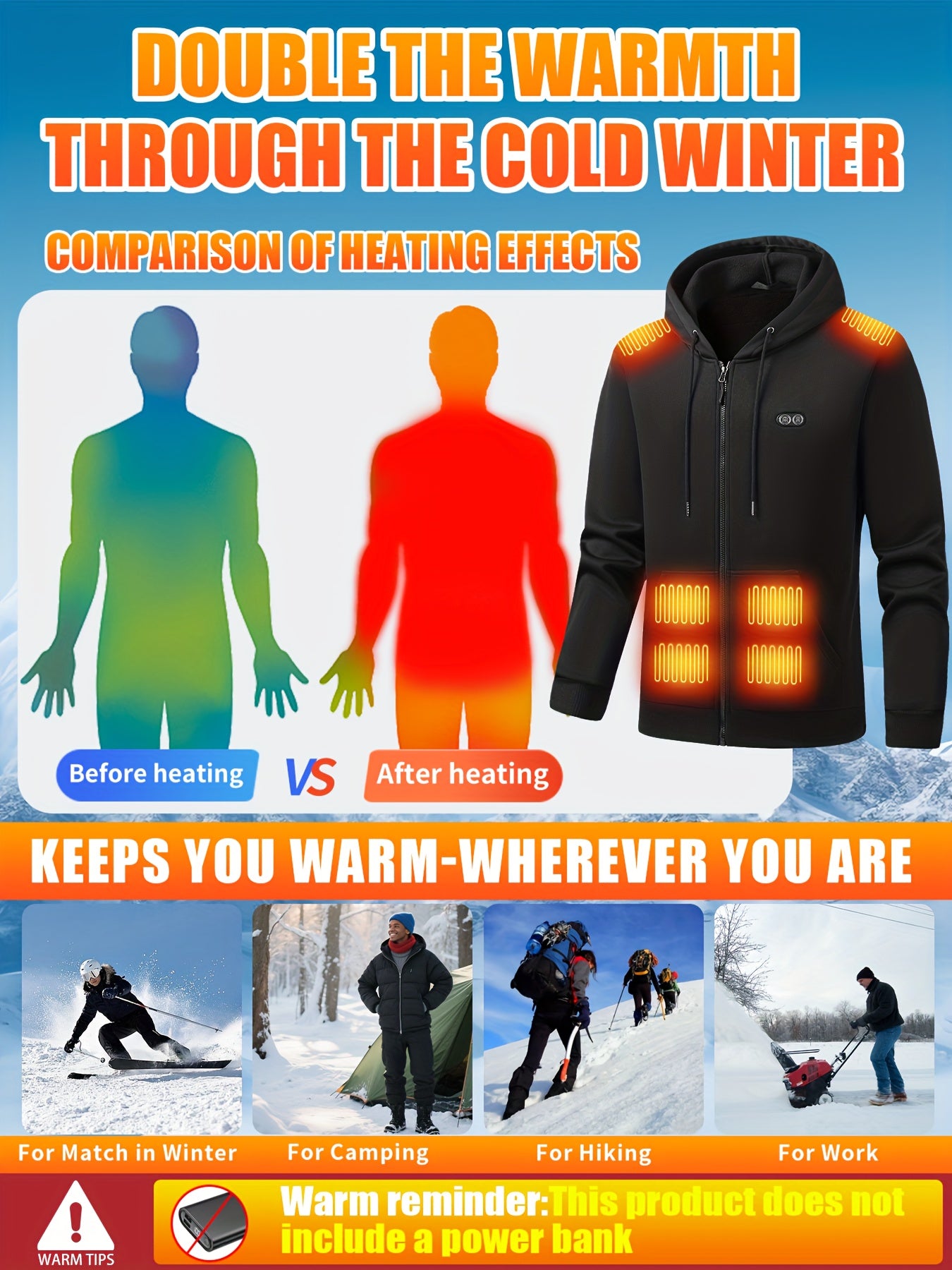 Smart Heated Hoodie – Unisex USB Charging Winter Jacket