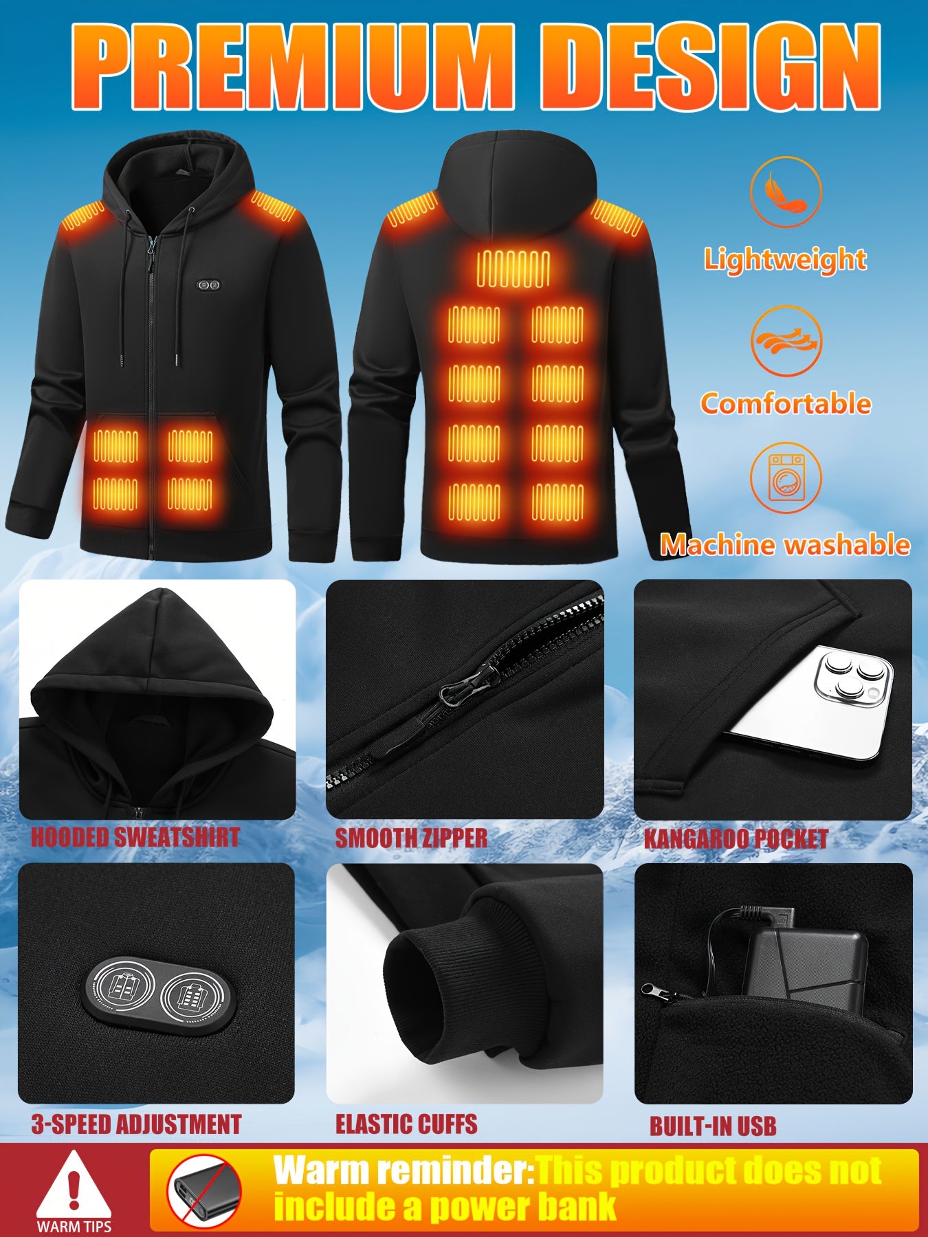 Smart Heated Hoodie – Unisex USB Charging Winter Jacket